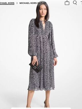 Michael Kors Pleated Leopard Print Georgette Midi Dress